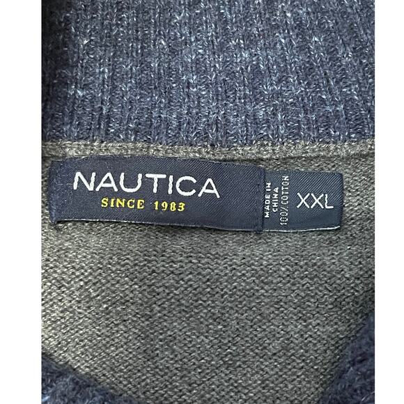 Nautica Embroidered Logo XXL Gray Quarter Zip Cotton Pullover Sweater - Picture 6 of 7